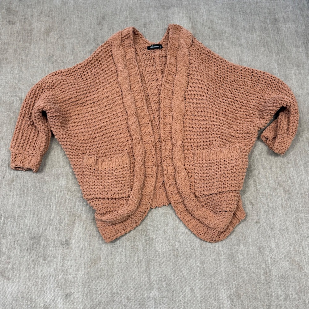Olivaceous Chunky Cable Knit Cardigan Rust Orange Oversized Open Front
